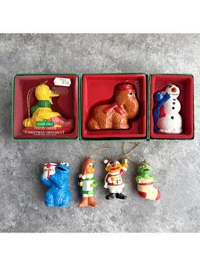 7 Vintage Sesame Street Muppets Christmas Ornaments Lot 1971 1980